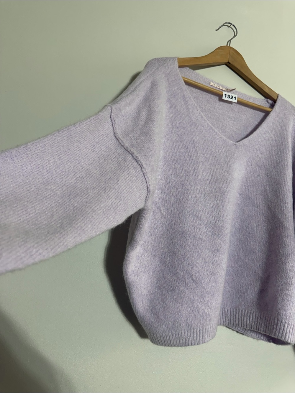 ESQUALO Lilac Mohair Wool Blend Luxury Oversized V-Neck Sweater Size Small - Picture 3 of 7